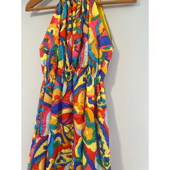 Stunning Vintage 1970s Halter Neck Maxi Dress Bold Psychedelic Print Sm/Med JL - Picture 4 of 10